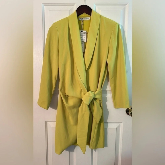 NWT ZARA XS Lime Green Pareo Mini Wrap Blazer Tie Dress SPRING Summer Vacation - Picture 6 of 16